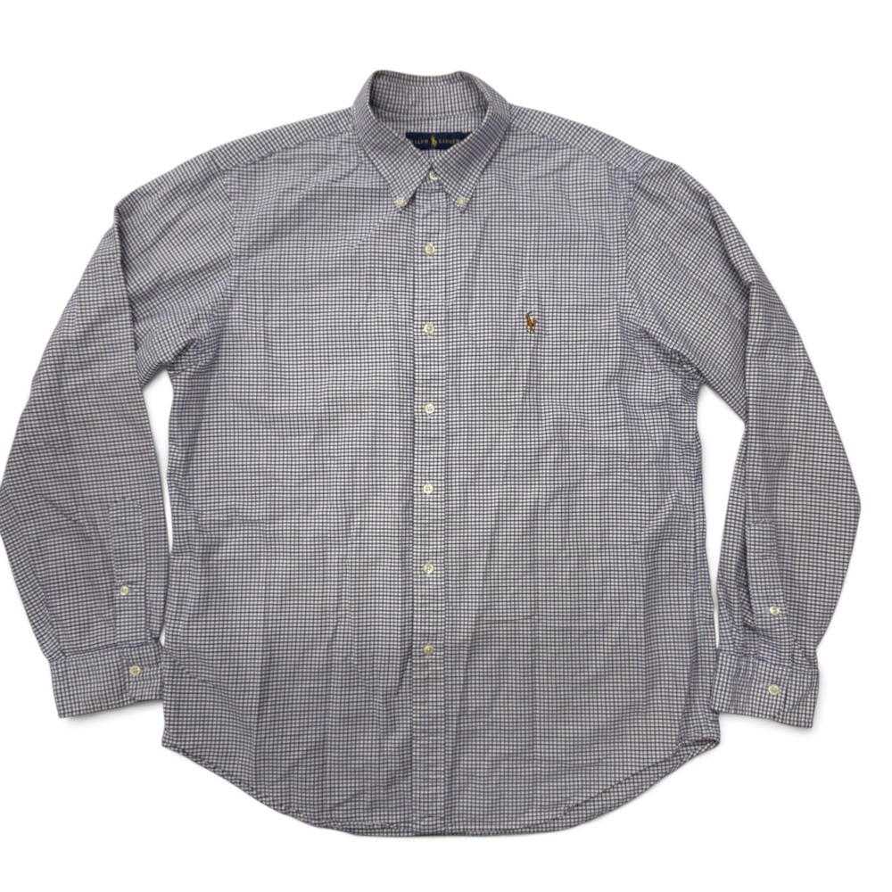 Ralph Lauren Button Down Shirt Mens Large Purple Navy Gingham Check Long Sleeve